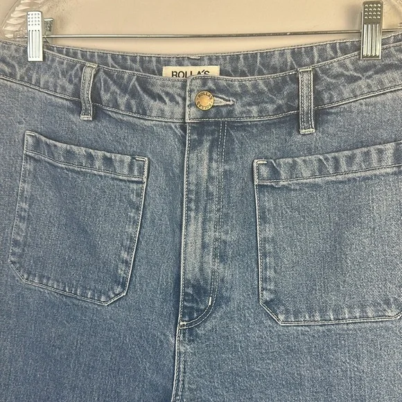 ROLLA’S High Rise Wide Leg Jeans Plus Size 34 Cotton Stretch Blue Cropped Denim - Picture 14 of 16